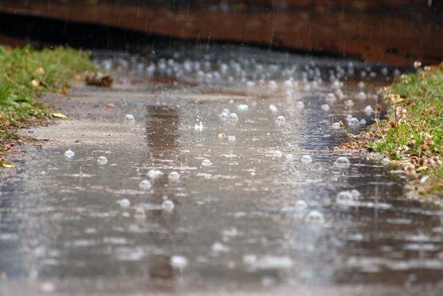 rain on hot sidewalk