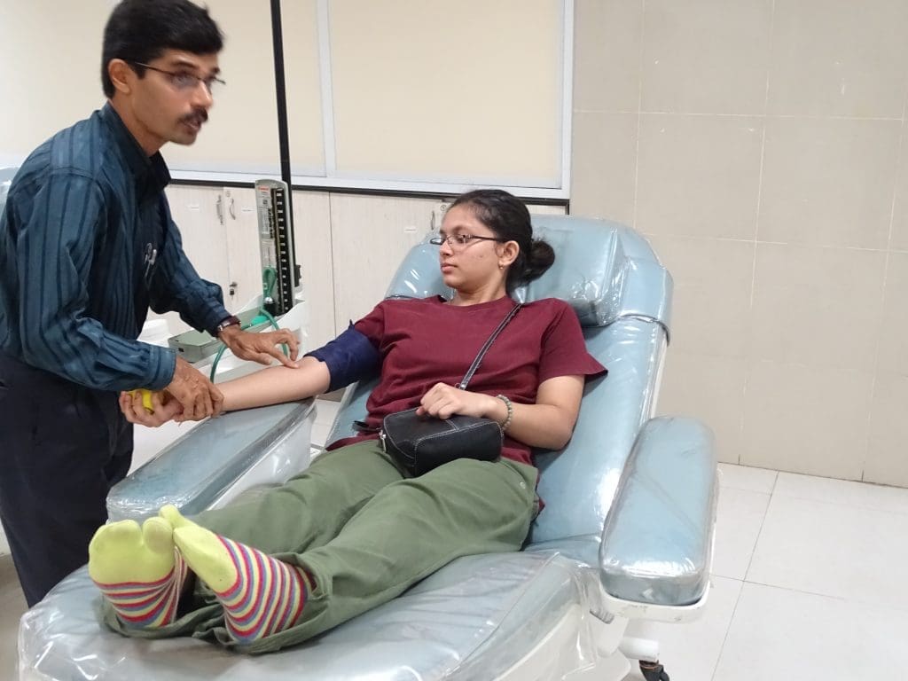 A Blood donor at Kasturba Hospital Manipal