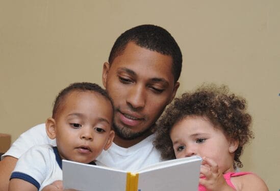 Father with Kids reading book