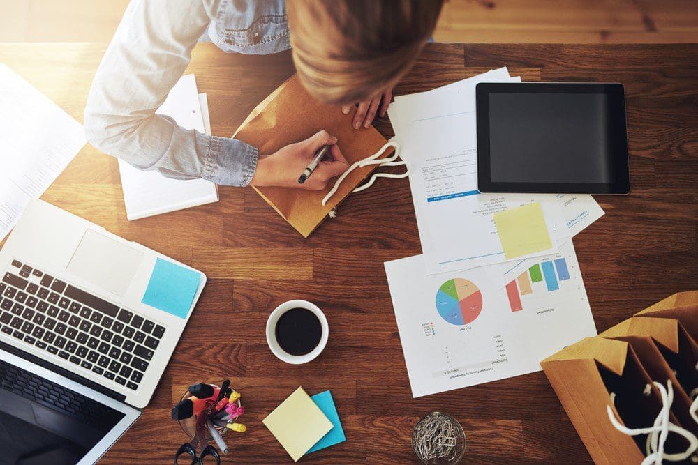 Desk With Graphs And Pie Charts