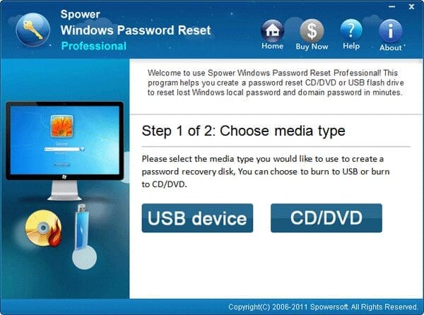 choose USB media to reset forgotten Windows password 