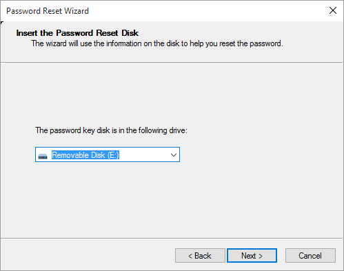 select your disk to reset Windows 10 without password