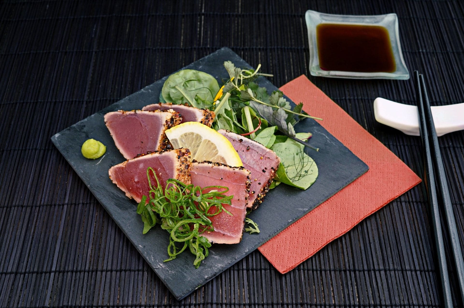 tuna with salad at a restaurant