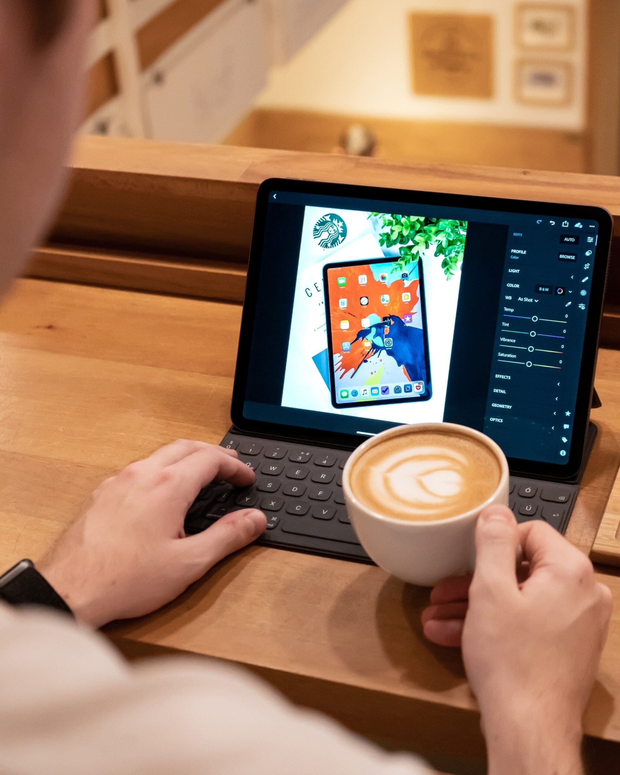 person using laptop photo editing apps