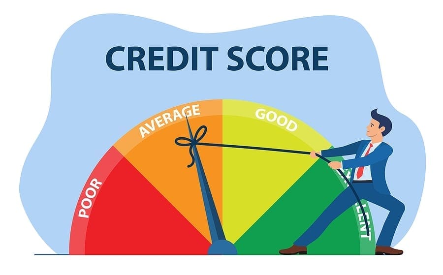 Credit Score Concept. Businessman Pulling Scale Changing Credit Credit Score Concept.