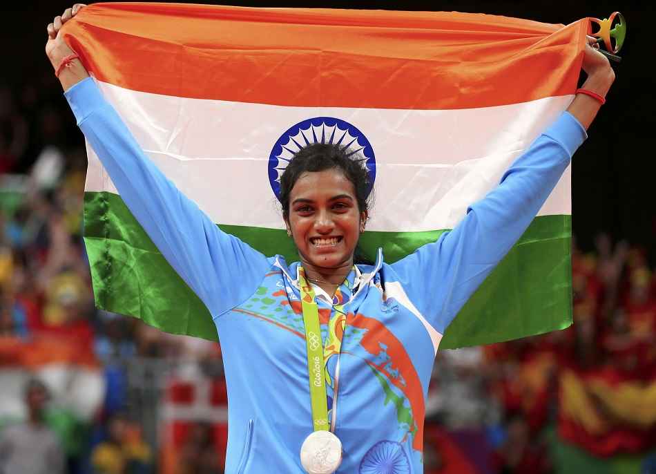 PV Sindhu with the National Flag