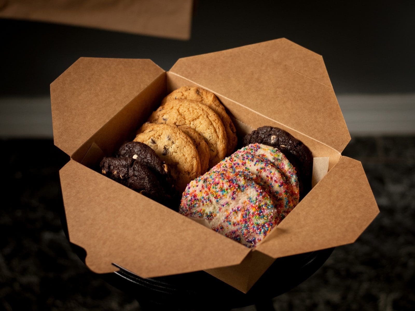 Specialty Food brown and purple bread in brown cardboard box