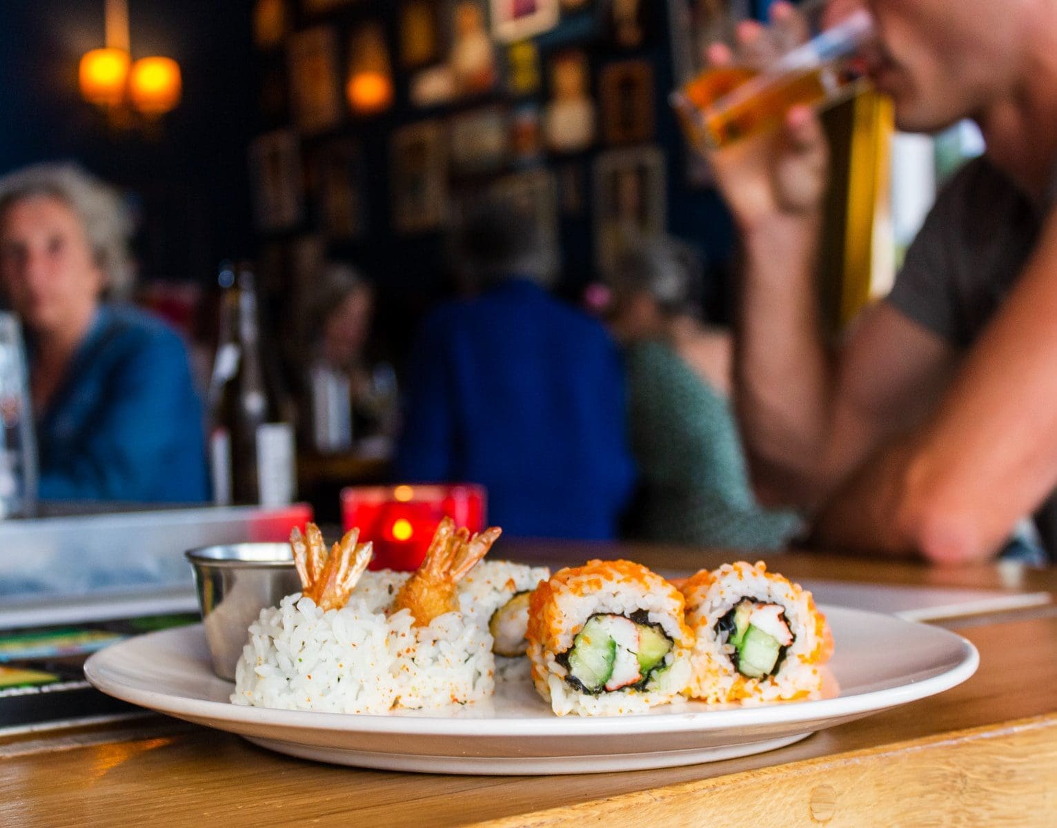 calories sushi dish on white ceramic plate