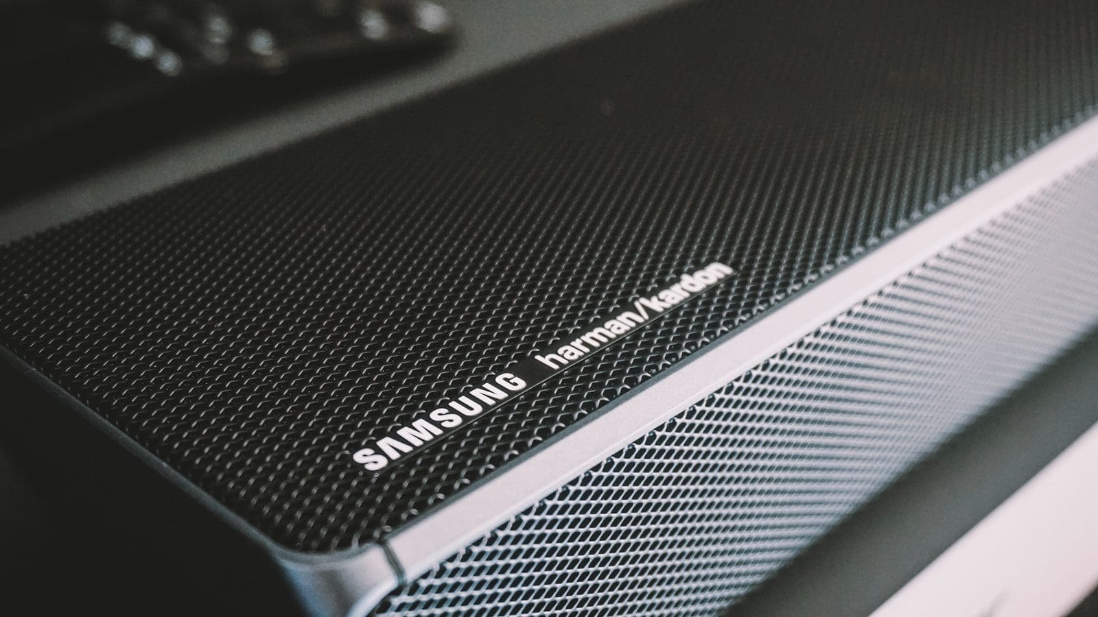 black Samsung portable soundbar speaker