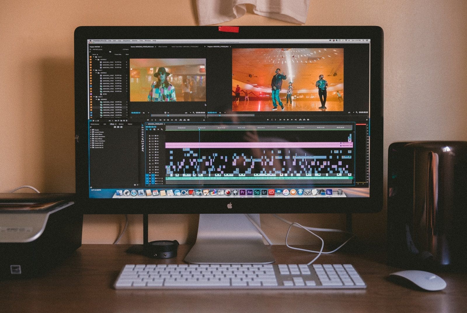 video editing turned-on iMac screen