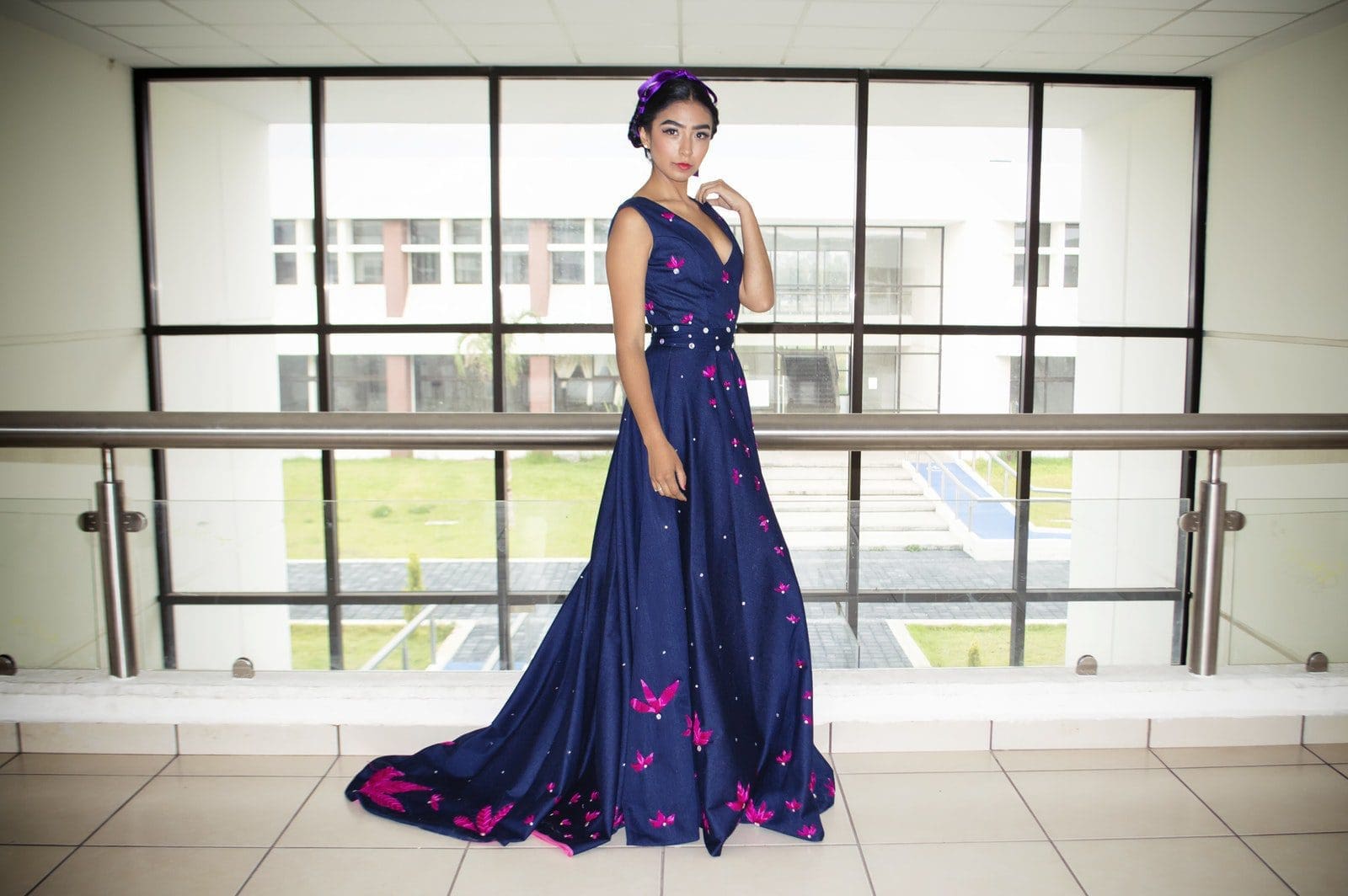 Woman Wearing Blue Floor Length Gown for reception