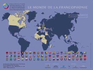 map highlighting the countries that speak French