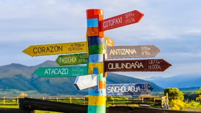 white red and green wooden street sign ecuador