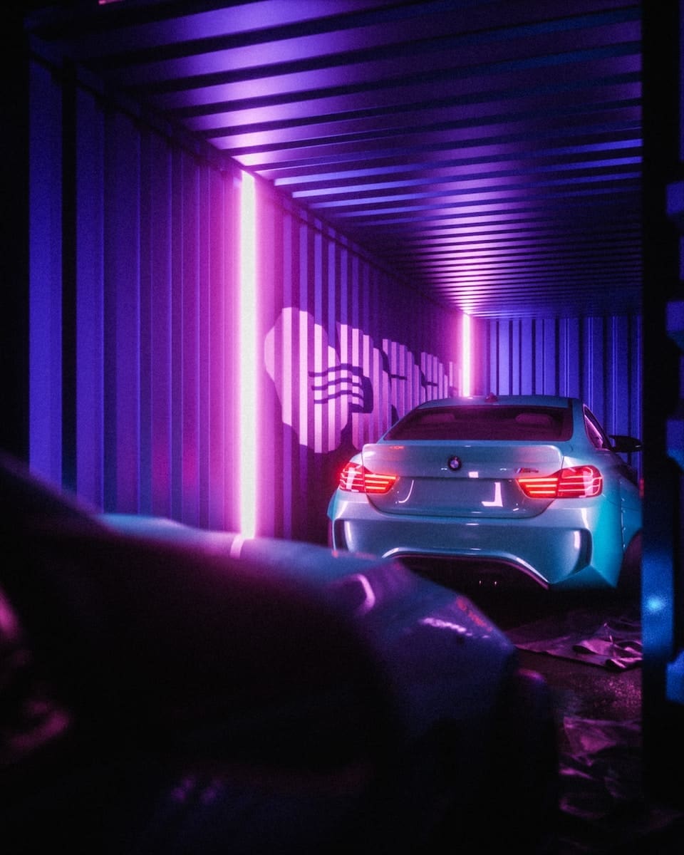 a car parked in a room