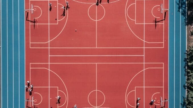 aerial photo of basketball court